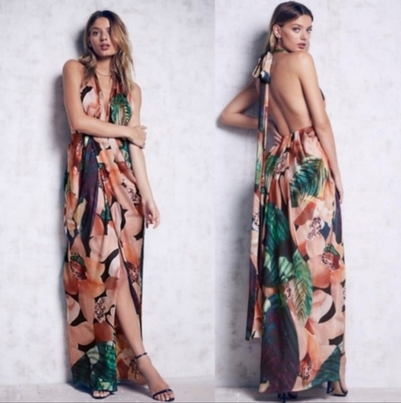 Free People Bariano miami Tropical floral Print Halter Maxi Dress 8 sundress - Picture 1 of 8